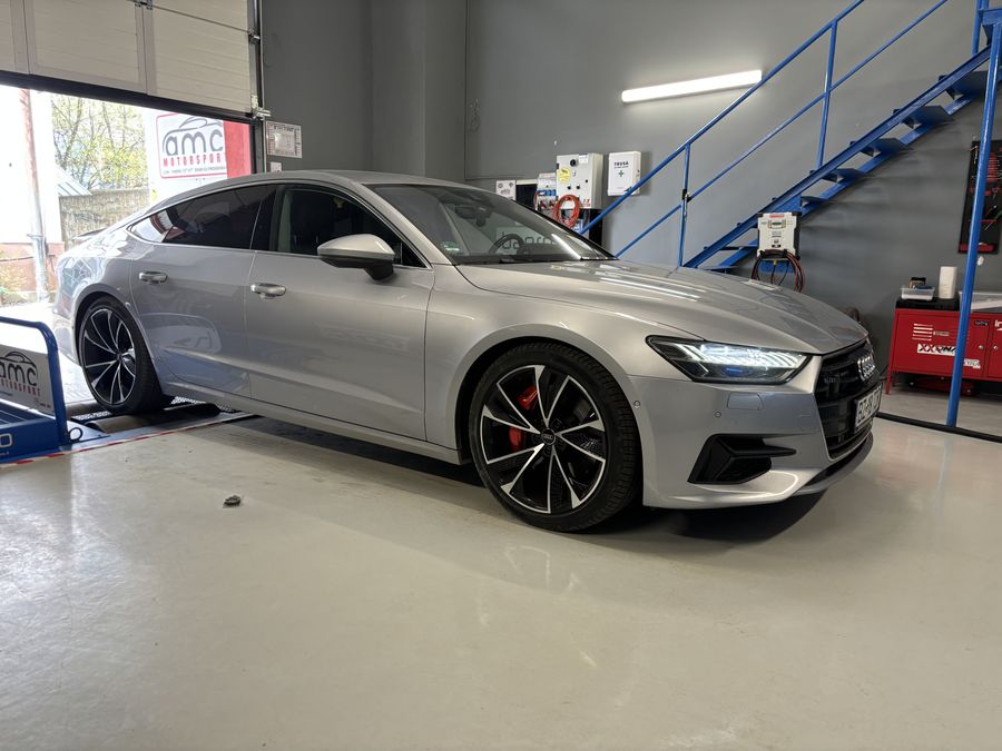 Silver Audi A7 Sportback in the workshop