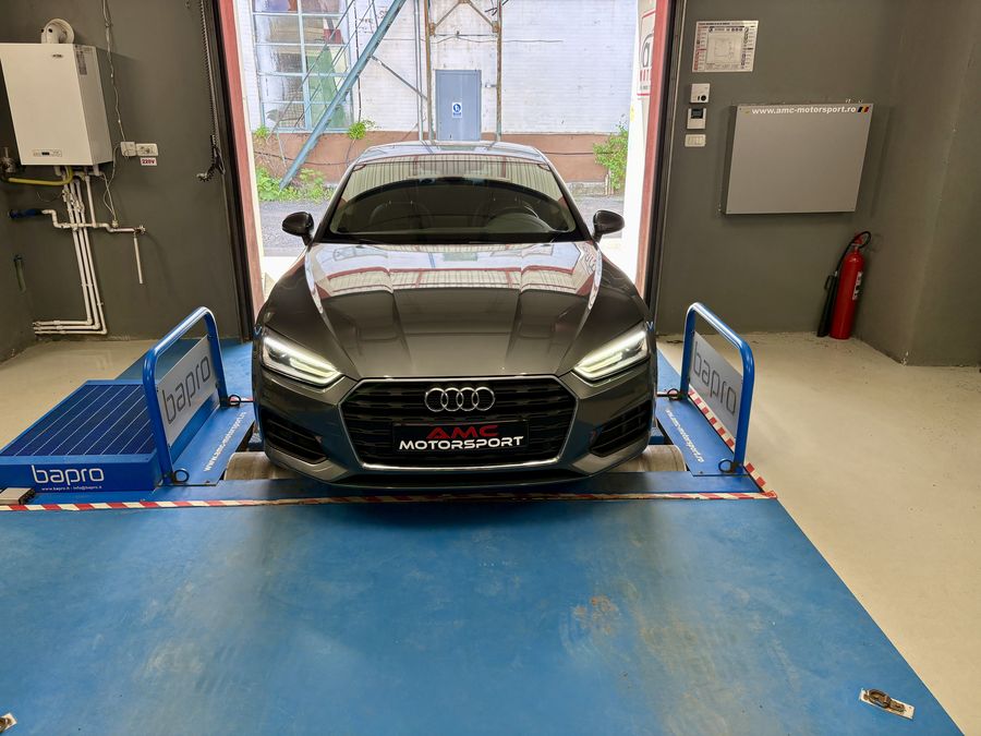 Grey Audi on the Bapro dyno, front view