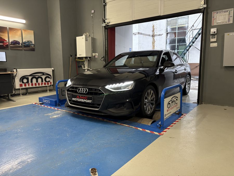 Black Audi on the dyno before measurement