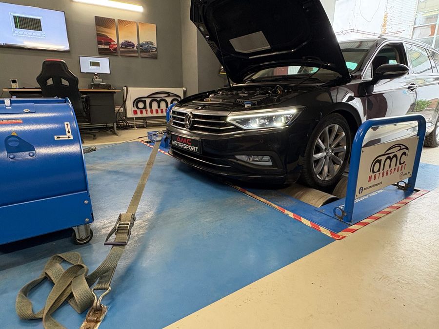 Volkswagen Passat B8 on the dyno, ready to be measured
